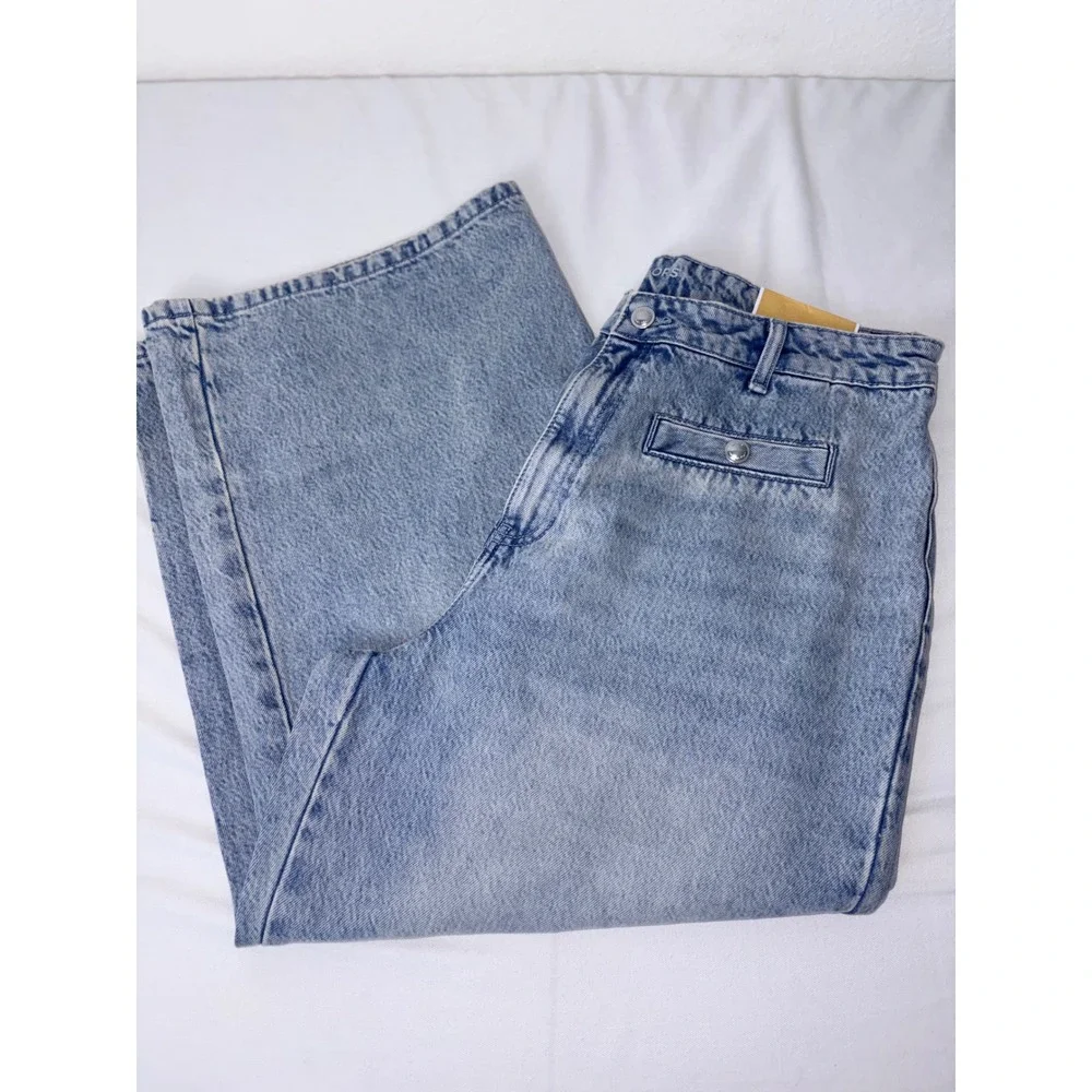 Michael Kors Selma Crop Wide Leg Jeans Light Wash Blue High Rise Denim Womens 16
